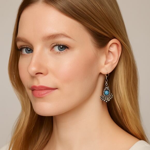 New Silver & Turquoise Boho Earrings - Picture 1 of 3